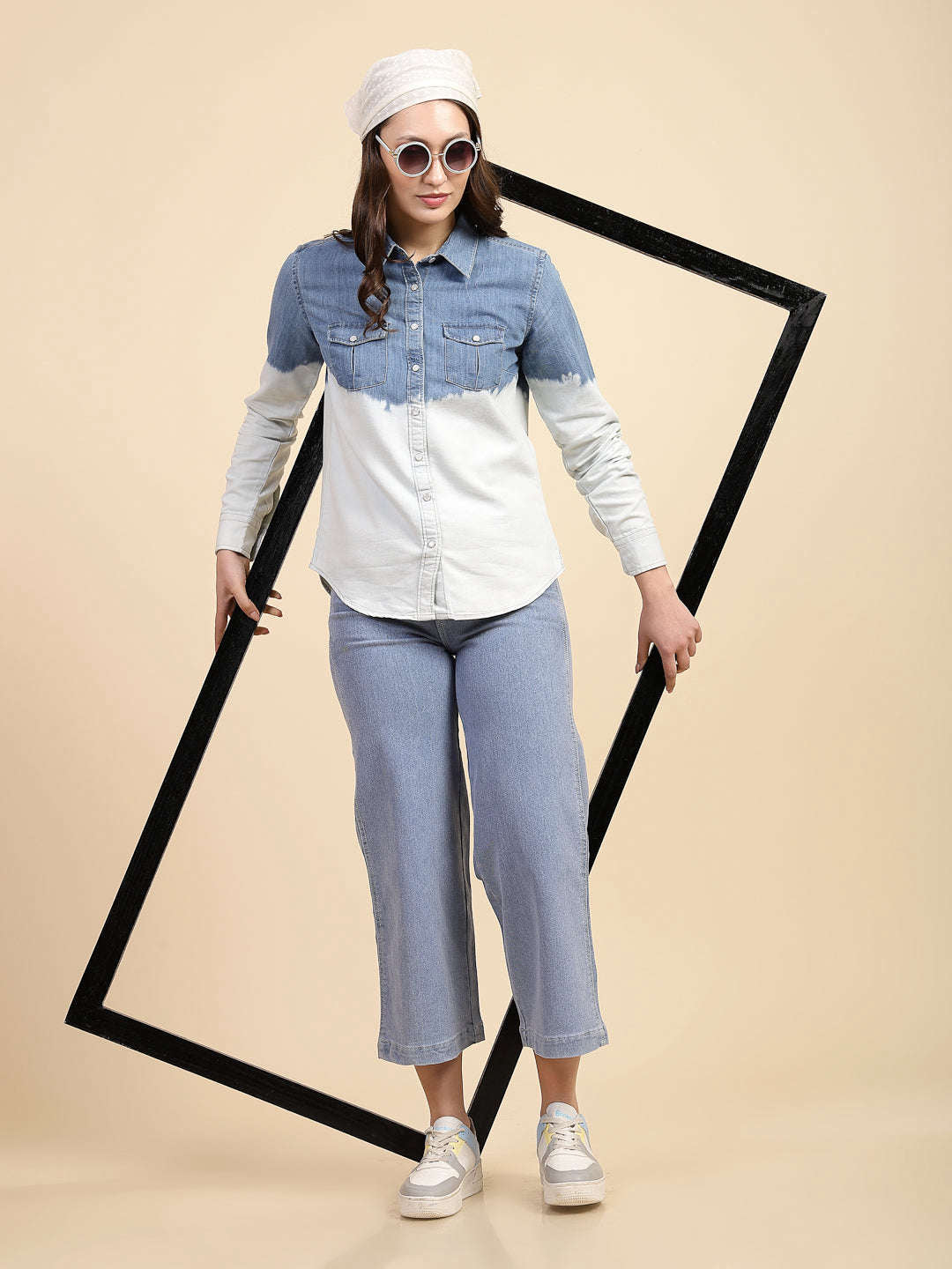 Shop Women Solid Denim Shirt Online.