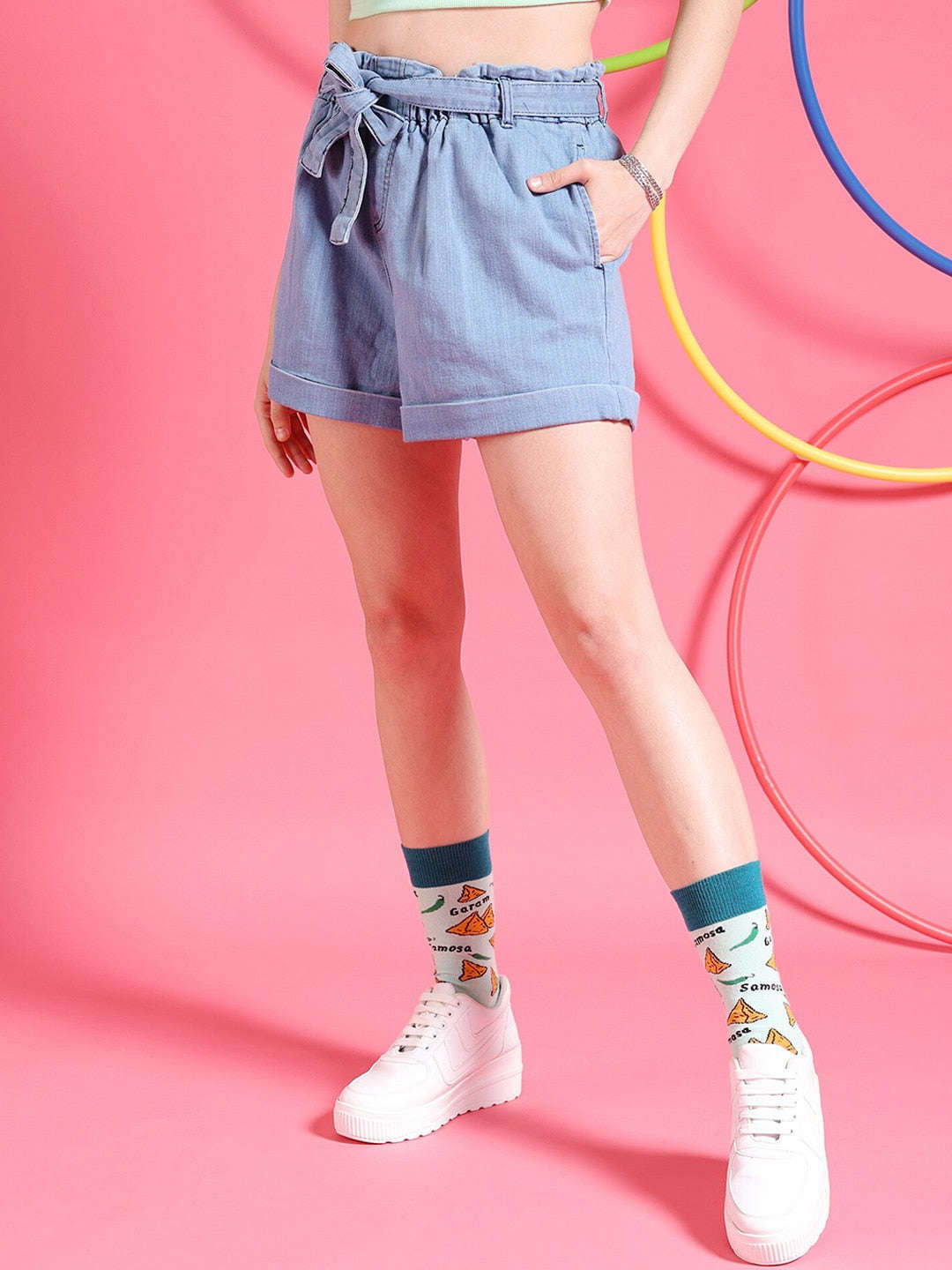 Shop Women Paperbag Waist Tie-Up Shorts Online.