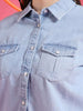 Shop Women Medium Wash Denim Shirt Online.