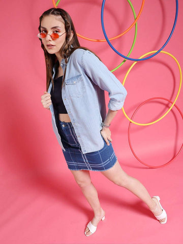 Shop Women Medium Wash Denim Shirt Online.