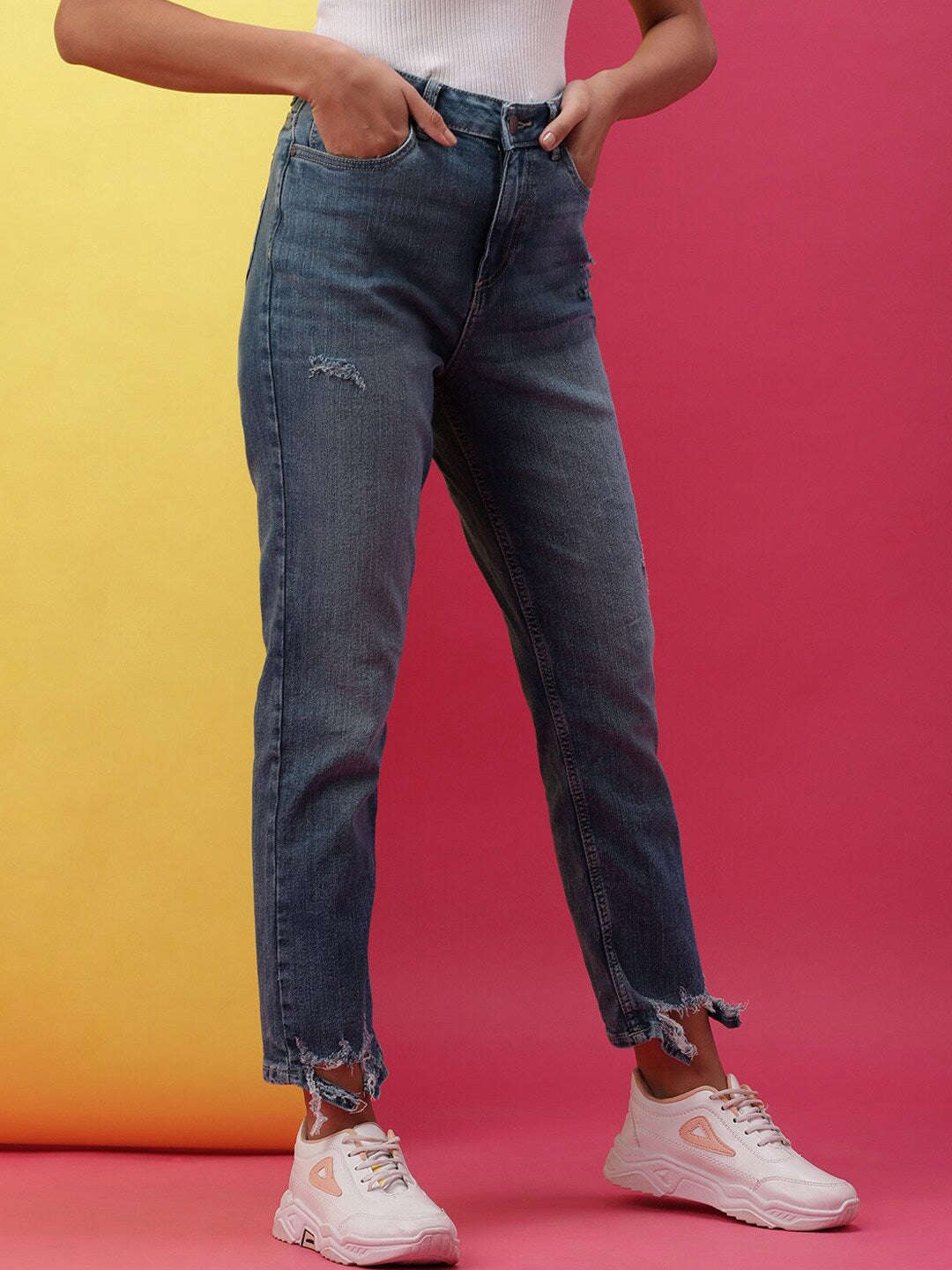 Shop Women Solid Straight Fit Jeans Online.