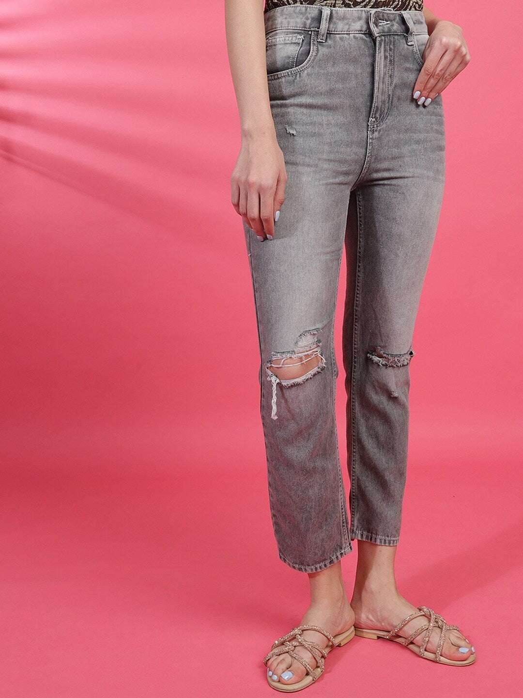 Shop Women Distress Straight Fit Jeans Online.