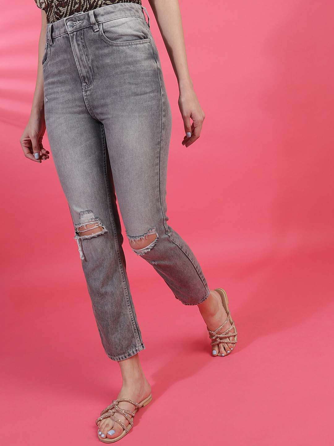 Shop Women Distress Straight Fit Jeans Online.