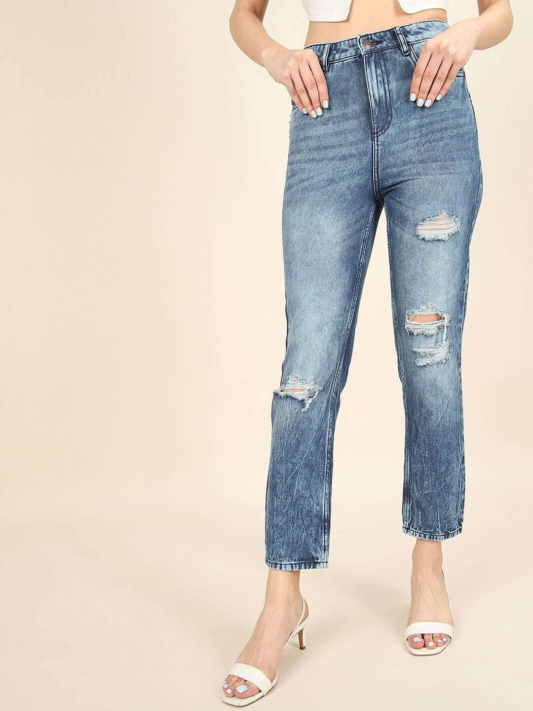 Shop Women Distress Straight Fit Jeans Online.