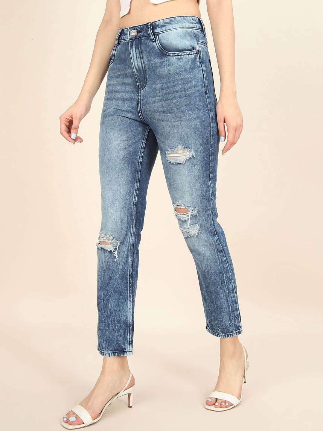 Shop Women Distress Straight Fit Jeans Online.