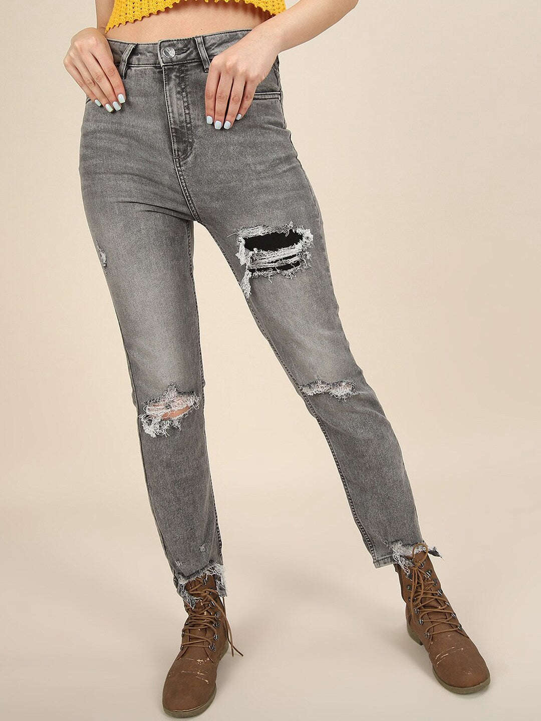 Shop Women Distress Straight Fit Jeans Online.