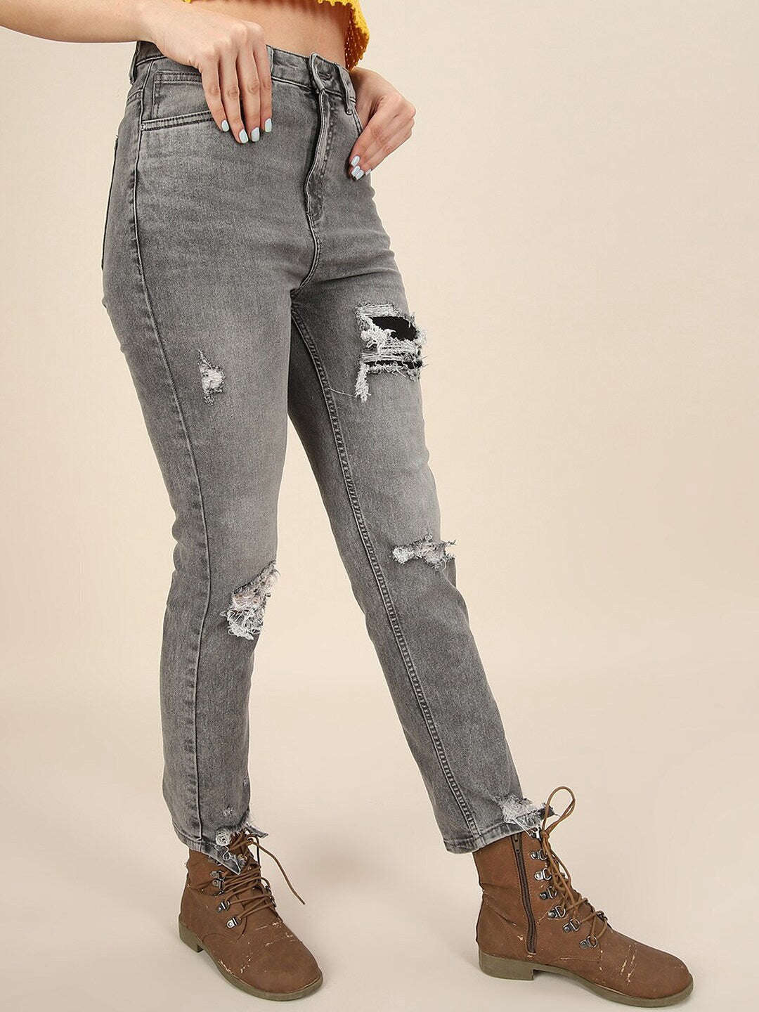 Shop Women Distress Straight Fit Jeans Online.