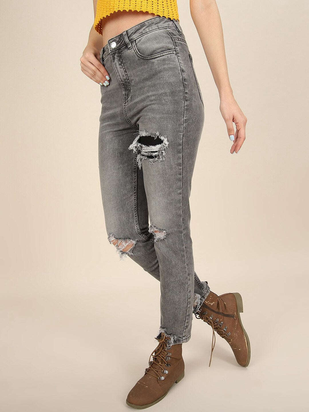 Shop Women Distress Straight Fit Jeans Online.