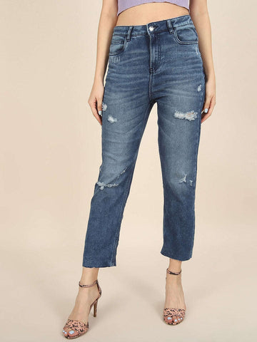 Shop Women Distress Straight Fit Jeans Online.