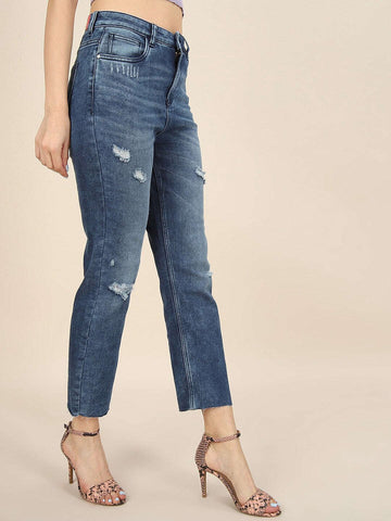 Shop Women Distress Straight Fit Jeans Online.