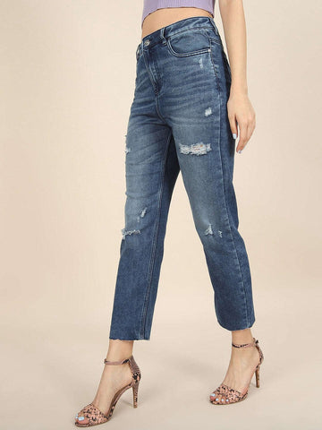 Shop Women Distress Straight Fit Jeans Online.