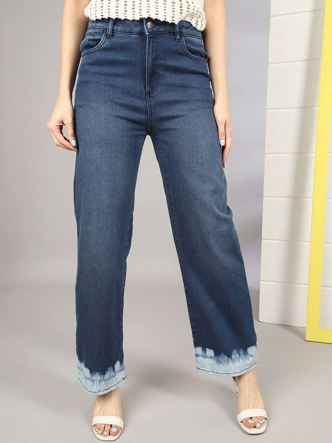 Shop Women Wide Leg Jeans With Tie N Dye Detail Online.