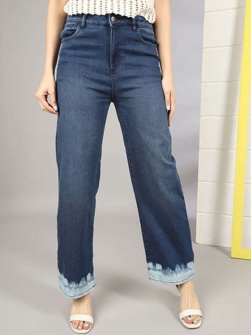 Shop Women Wide Leg Jeans With Tie N Dye Detail Online.