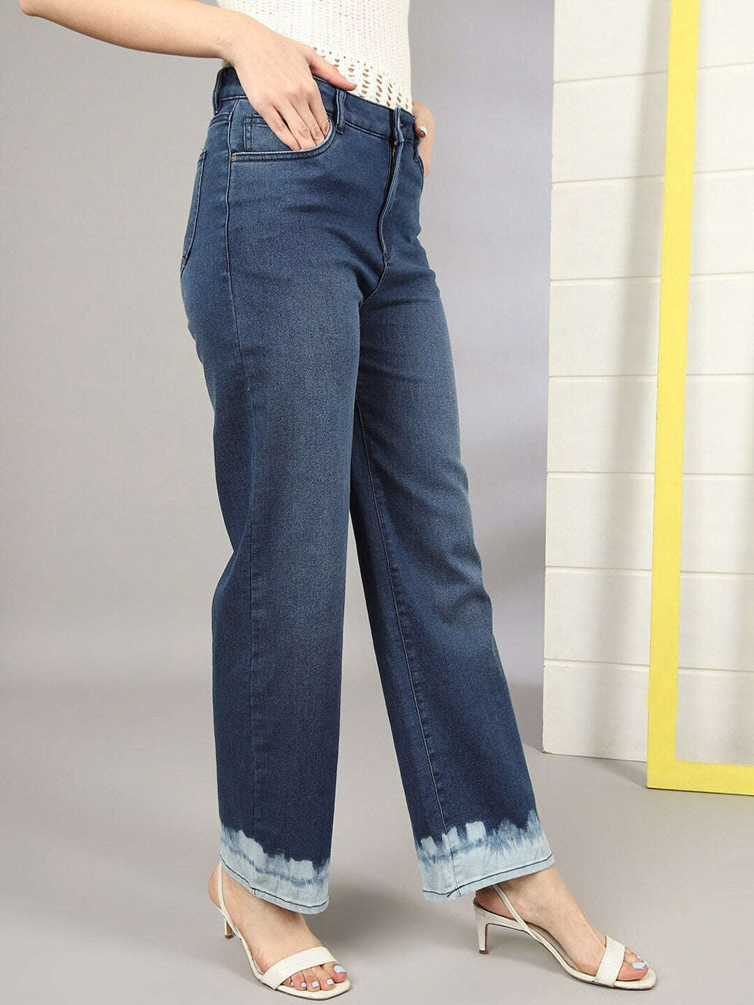 Shop Women Wide Leg Jeans With Tie N Dye Detail Online.