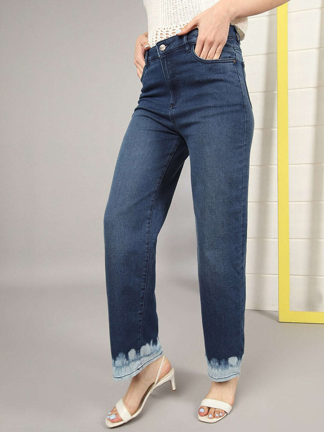 Shop Women Wide Leg Jeans With Tie N Dye Detail Online.