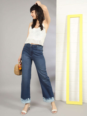 Shop Women Wide Leg Jeans With Tie N Dye Detail Online.