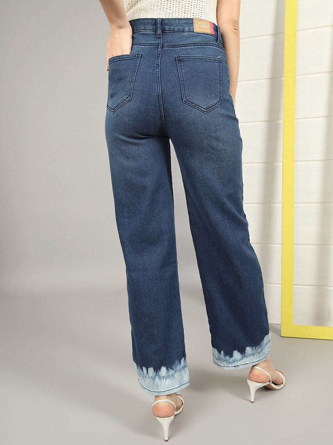 Shop Women Wide Leg Jeans With Tie N Dye Detail Online.