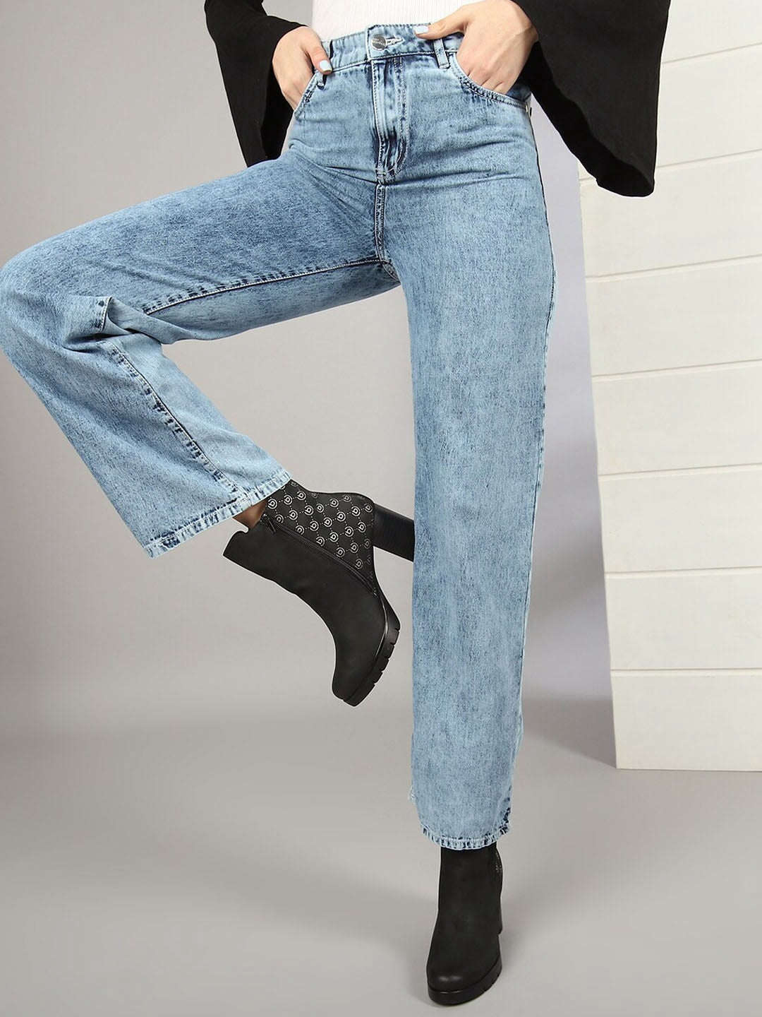 Shop Women 2 Tone Denim Wide Leg Jeans Online.