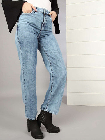 Shop Women 2 Tone Denim Wide Leg Jeans Online.