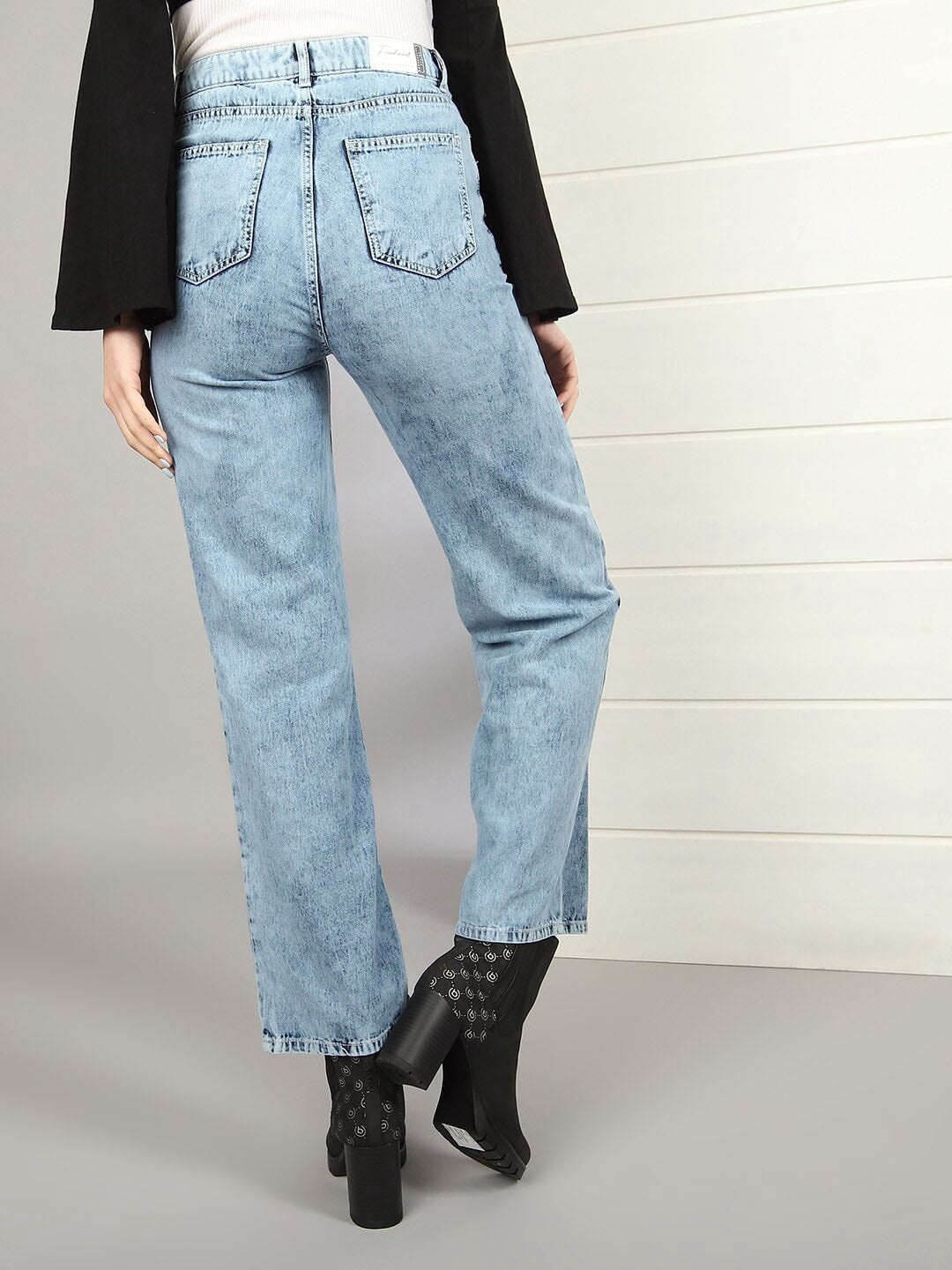 Shop Women 2 Tone Denim Wide Leg Jeans Online.