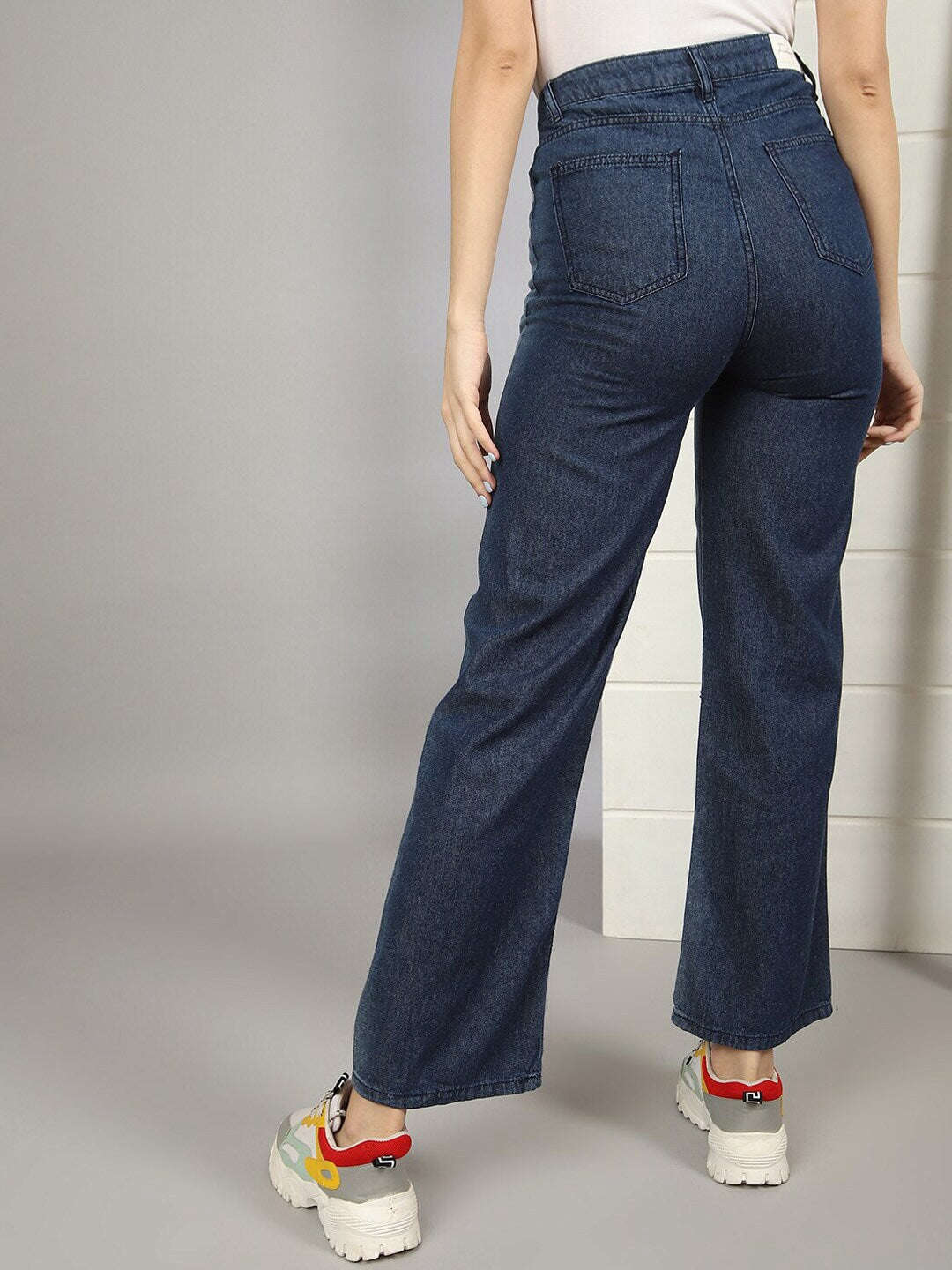 Shop Women 2 Tone Denim Wide Leg Jeans Online.