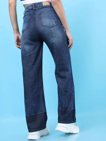 Shop Women 2 Tone Denim Wide Leg Jeans Online.
