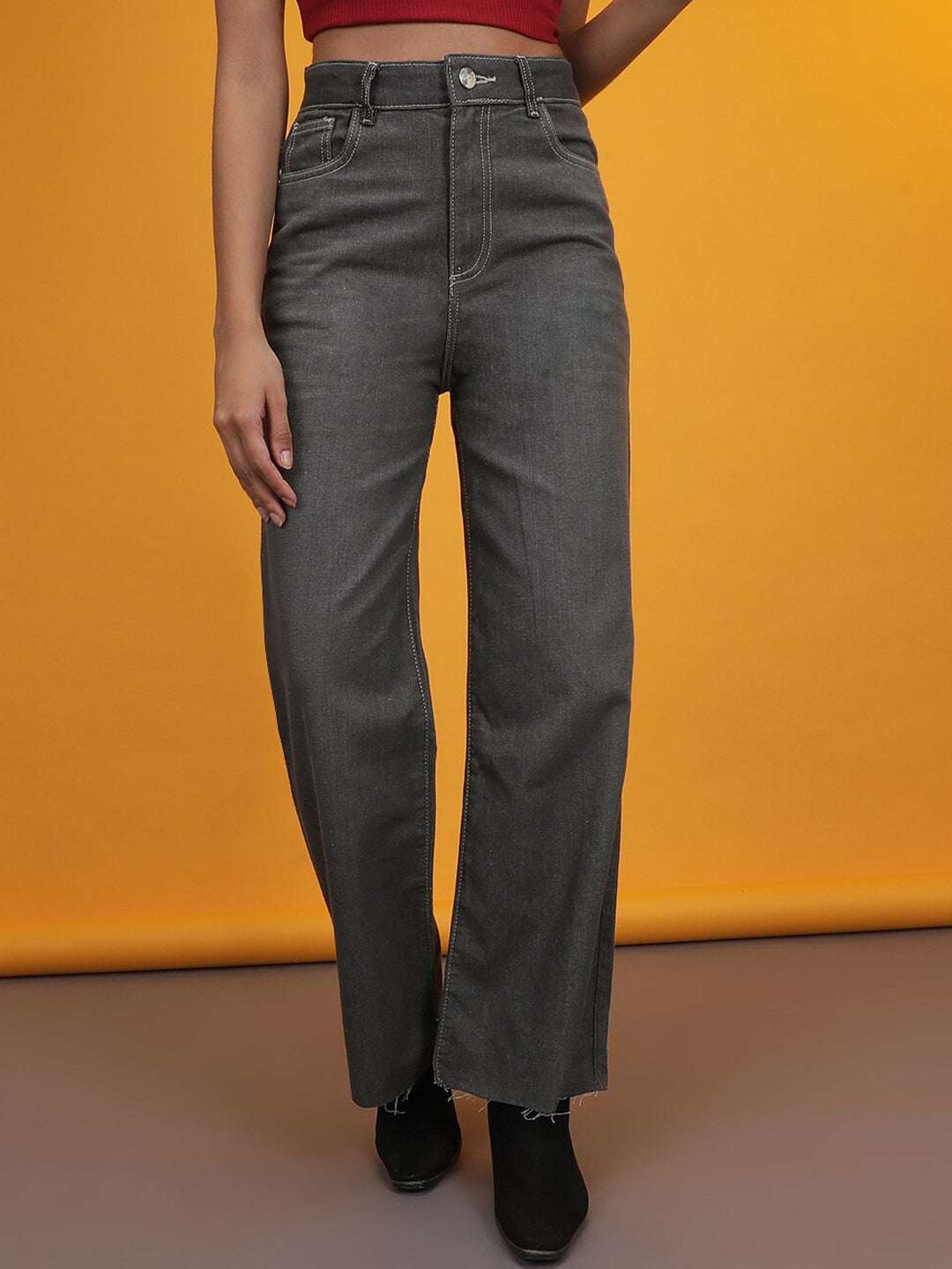 Shop Women 2 Tone Denim Wide Leg Jeans Online.