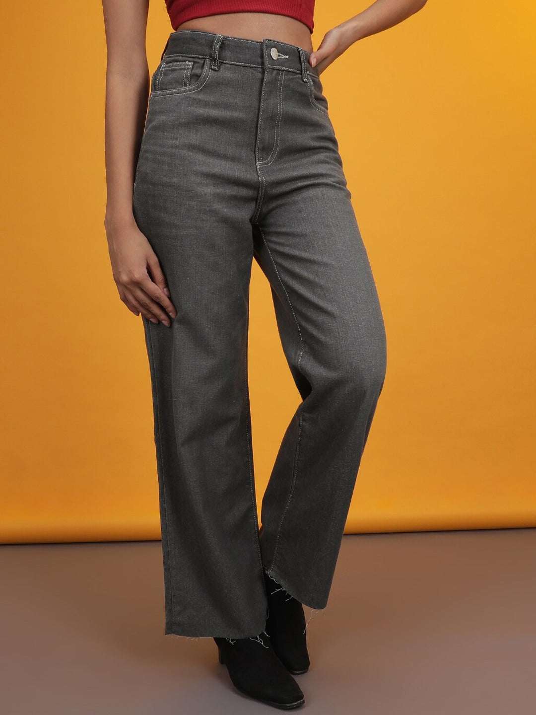 Shop Women 2 Tone Denim Wide Leg Jeans Online.