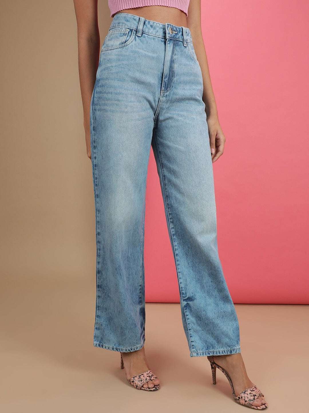 Shop Women 2 Tone Denim Wide Leg Jeans Online.