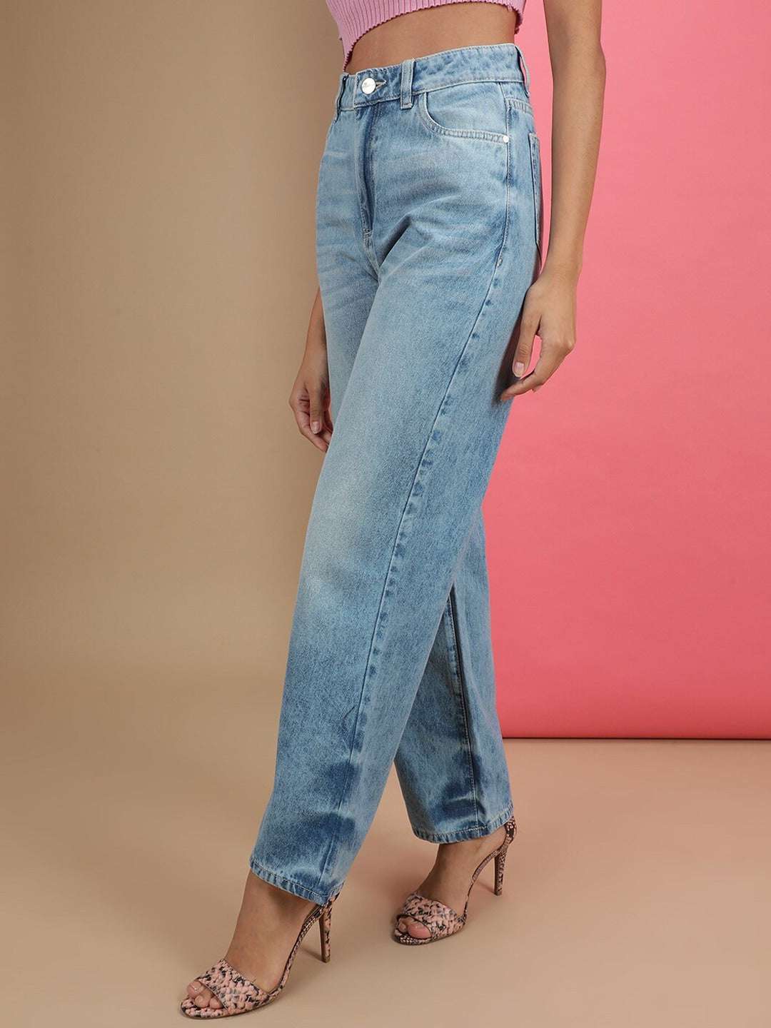 Shop Women 2 Tone Denim Wide Leg Jeans Online.