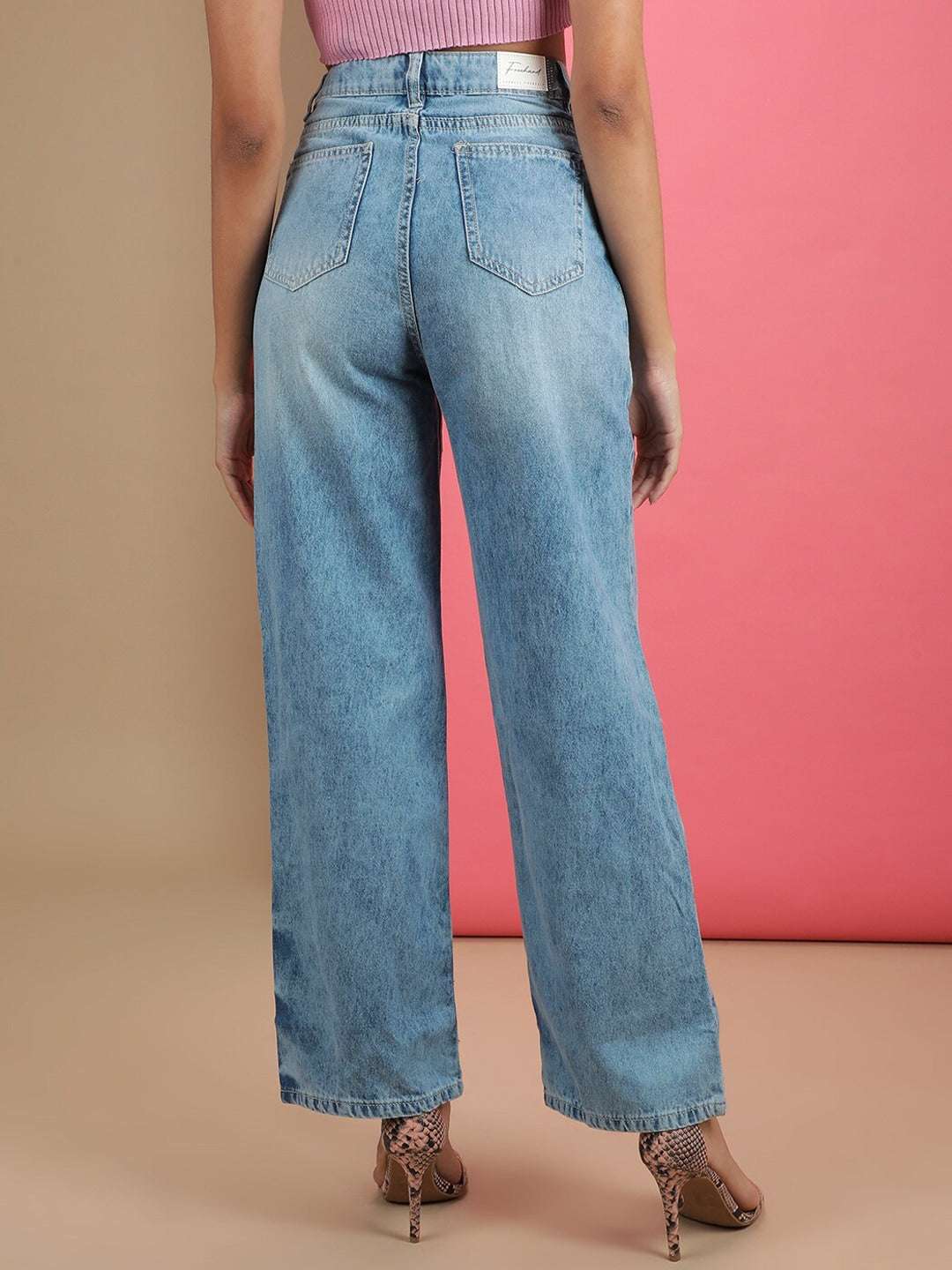 Shop Women 2 Tone Denim Wide Leg Jeans Online.