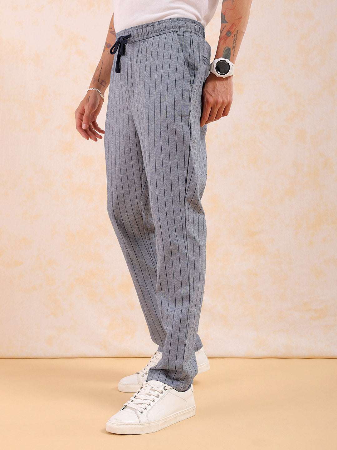 Shop Men Striped Trouser Online.