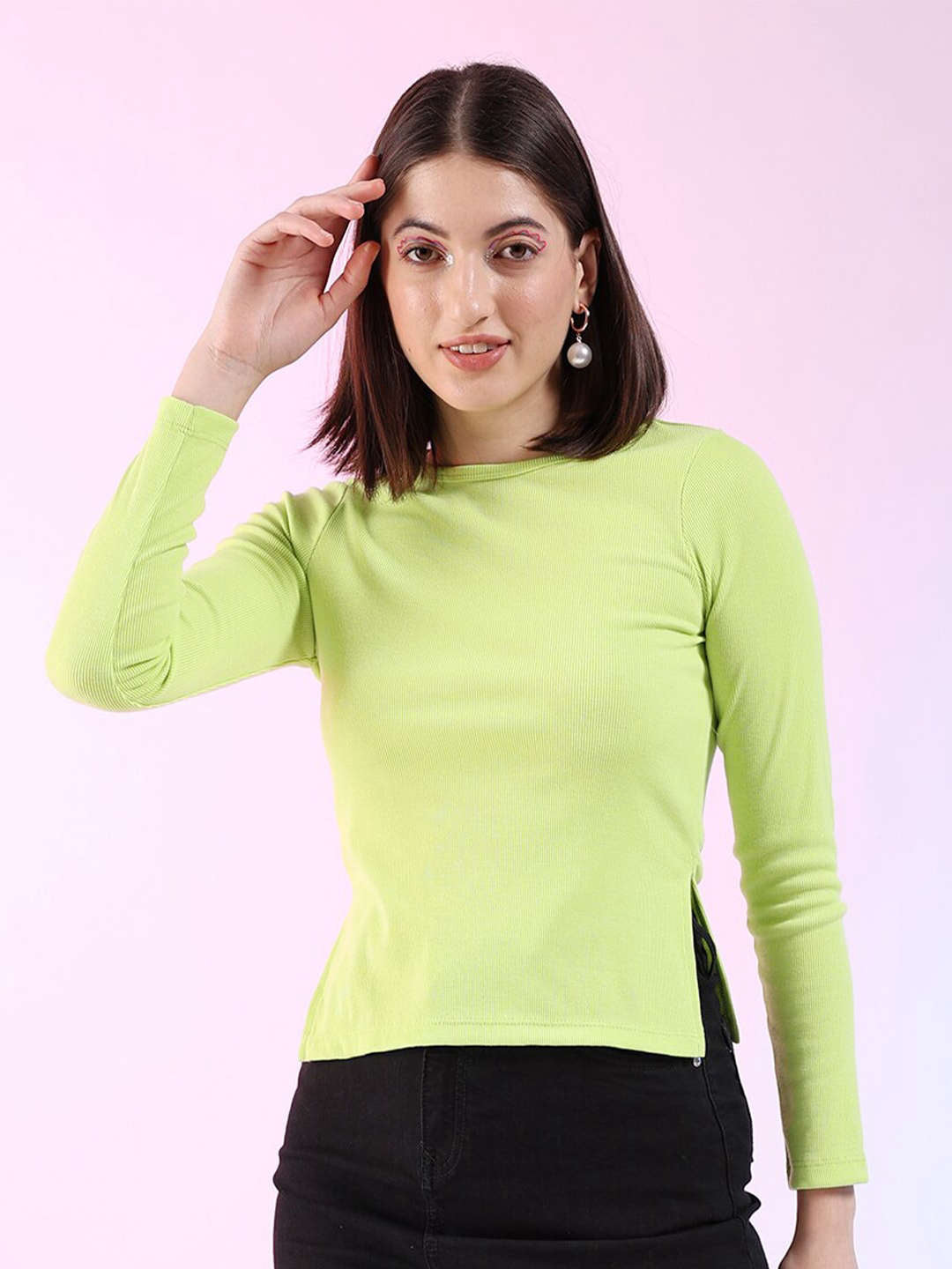 Women Fitted Full Sleeve Rib Top