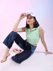 Shop Women Sleeveless Polo Collar Rib Top Online.