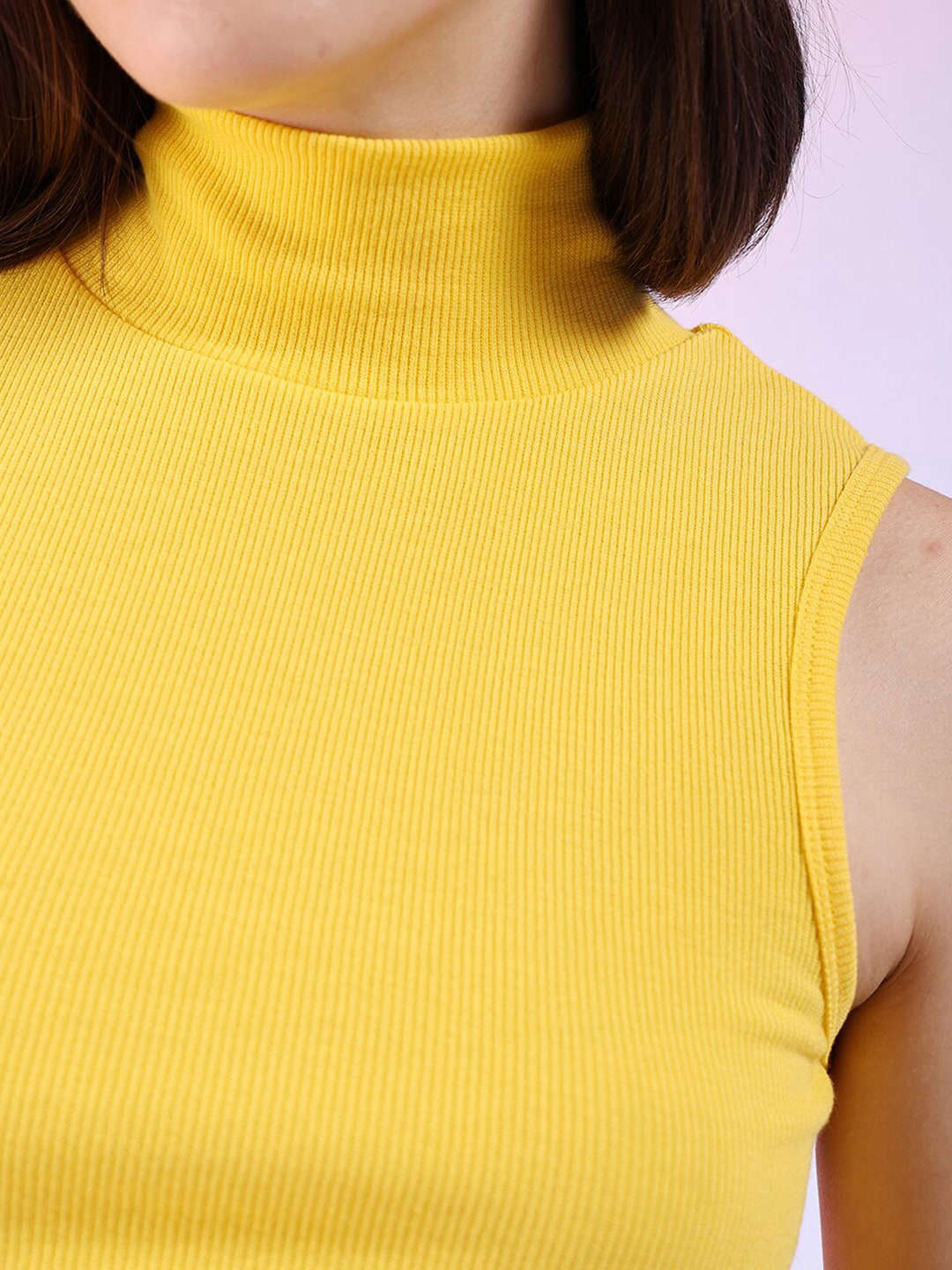 Shop Women Sleeveless Hign Neck Rib Top Online.