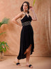 Shop Freehand Women Black Fit And Flare Solid V-Neck Maxi Dress Online.