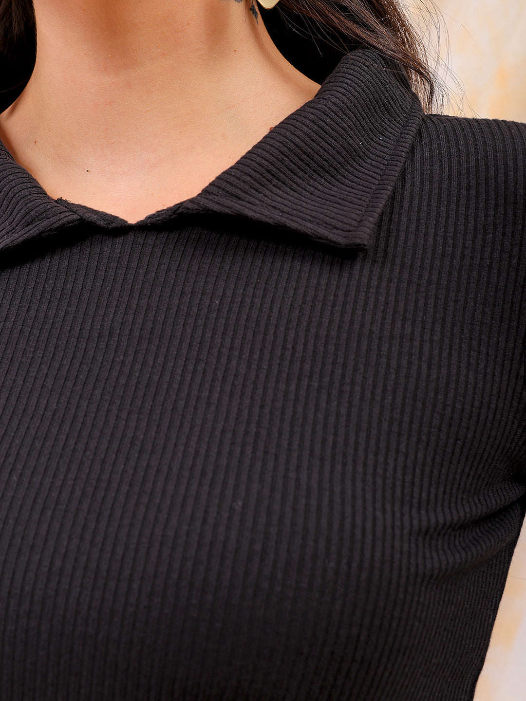 Shop Freehand Women Black Fitted Solid Collared Shirt Style Online.