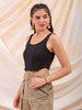 Shop Freehand Women Black Fitted Solid Square Neck Crop Top Online.