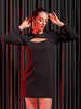 Shop Freehand Women Black Fitted Textured Round Neck Partywear Cut Out Dress Online.