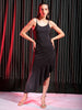 Shop Freehand Women Black Fitted Textured Scoop Neck Partywear Ruffle Dress Online.