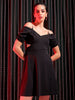 Shop Freehand Women Black Regular Textured Off Shoulder Partywear Skater Dress Online.