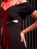 Shop Freehand Women Black Regular Textured Off Shoulder Partywear Skater Dress Online.