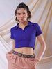 Shop Freehand Women Blue Fitted Solid Collared Shirt Style Online.