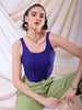 Shop Freehand Women Blue Fitted Solid Square Neck Crop Top Online.