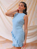Shop Freehand Women Blue Fitted Textured Round Neck Ruffle Dress Online.