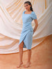 Shop Freehand Women Blue Fitted Textured Square Neck Wrap Dress Online.