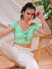 Shop Freehand Women Green Fitted Solid Sweetheart Neck Off Shoulder Top Online.