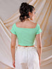Shop Freehand Women Green Fitted Solid Sweetheart Neck Off Shoulder Top Online.
