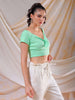 Shop Freehand Women Green Fitted Solid Sweetheart Neck Off Shoulder Top Online.