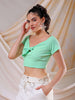 Shop Freehand Women Green Fitted Solid Sweetheart Neck Off Shoulder Top Online.